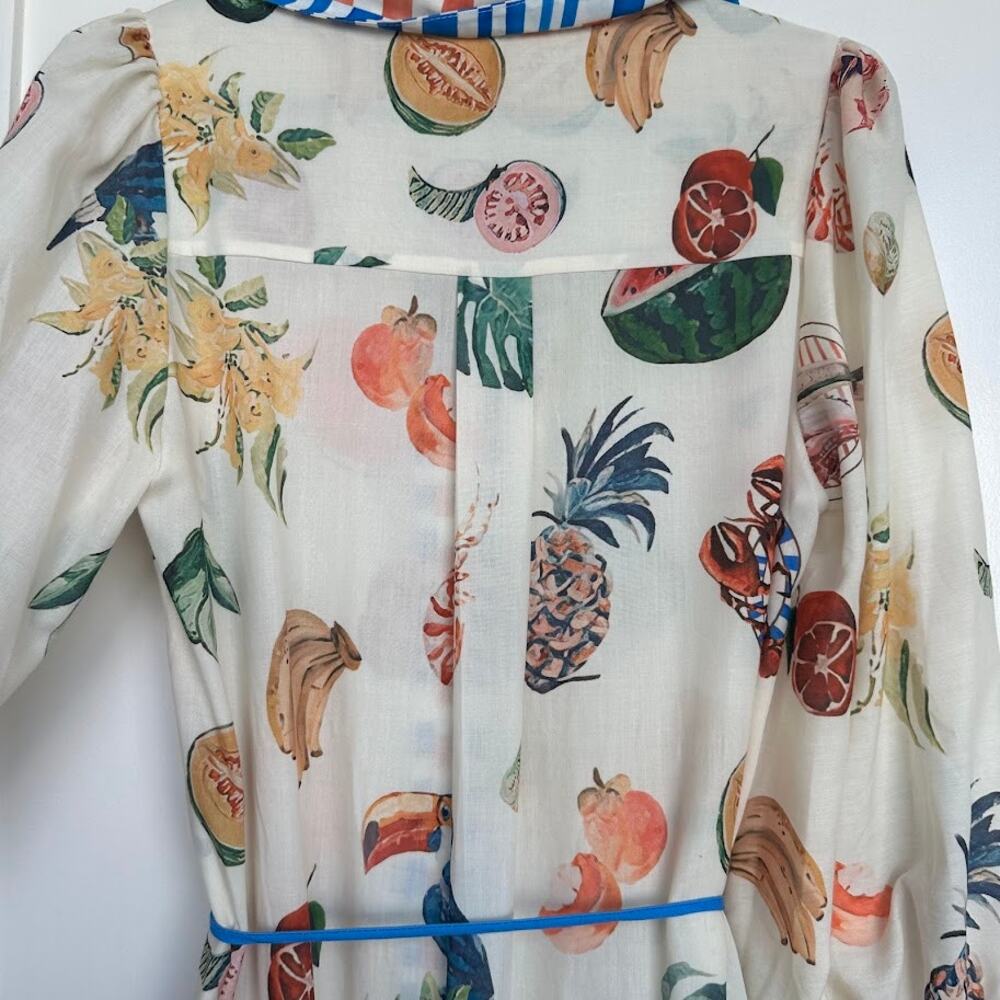 Buelah Fruit Print Midi Dress Button Front Tie Waist Size L - Picture 11 of 16